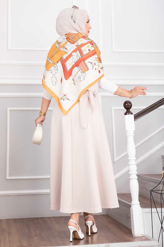 Beige Side Tie Scuba Wrap Skirt