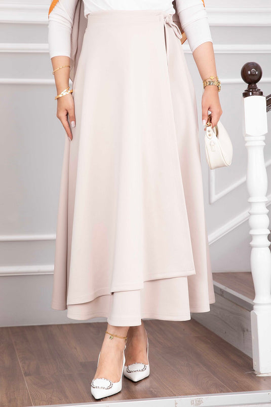 Beige Side Tie Scuba Wrap Skirt