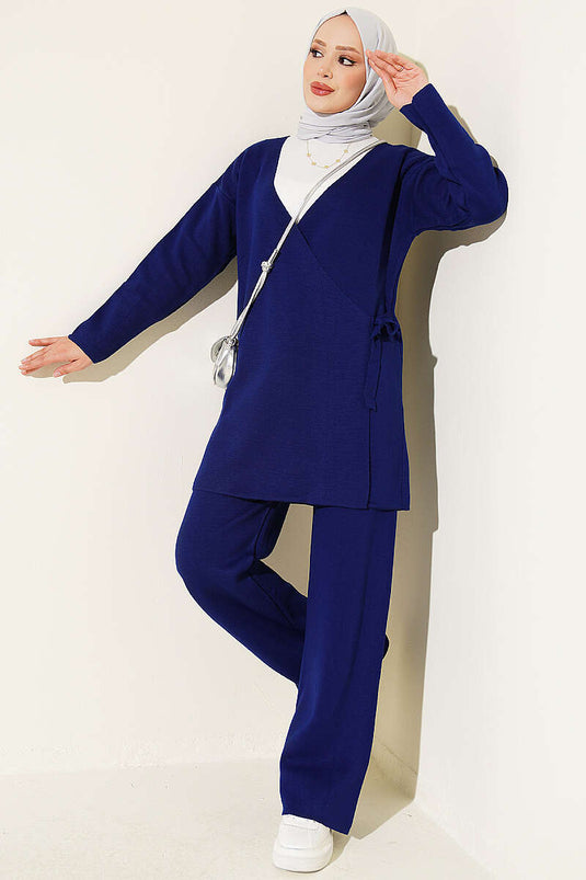Ensemble Deux Pièces En Tricot À Nœud Marine