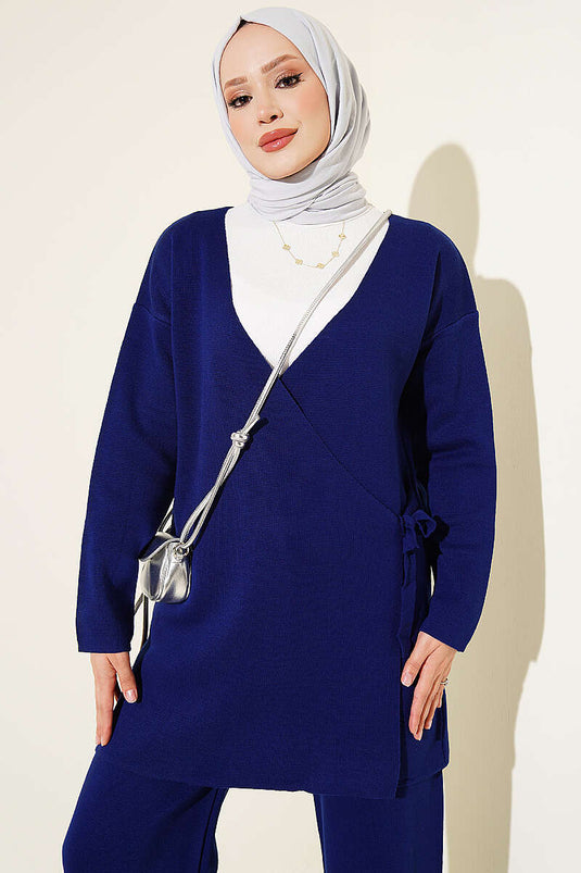 Ensemble Deux Pièces En Tricot À Nœud Marine