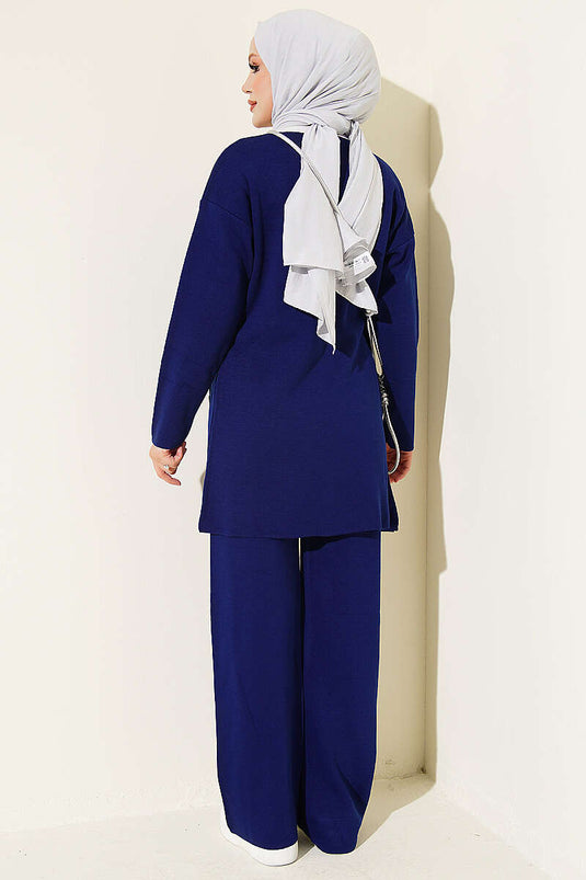Ensemble Deux Pièces En Tricot À Nœud Marine