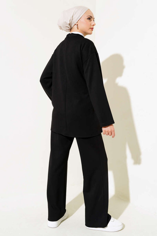 Side Tie Tunic Two Piece Set Black