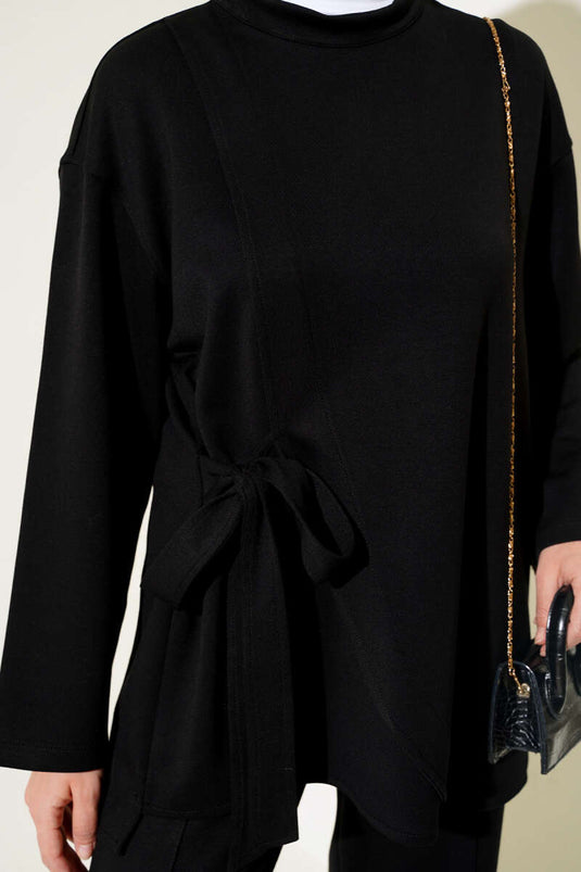 Side Tie Tunic Two Piece Set Black