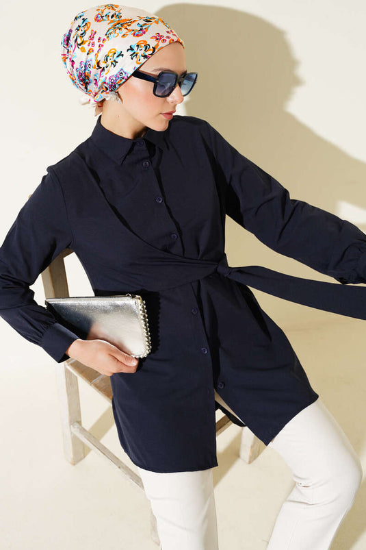 Side Tie Tunic Navy Blue