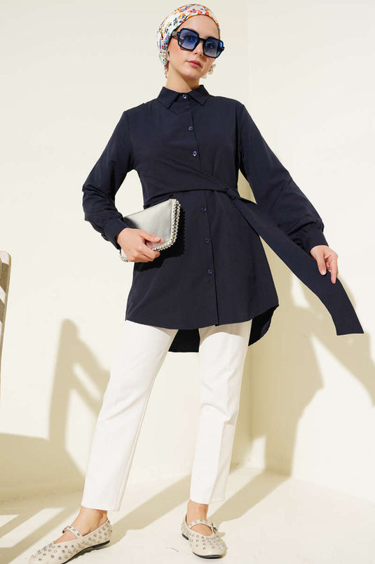 Side Tie Tunic Navy Blue