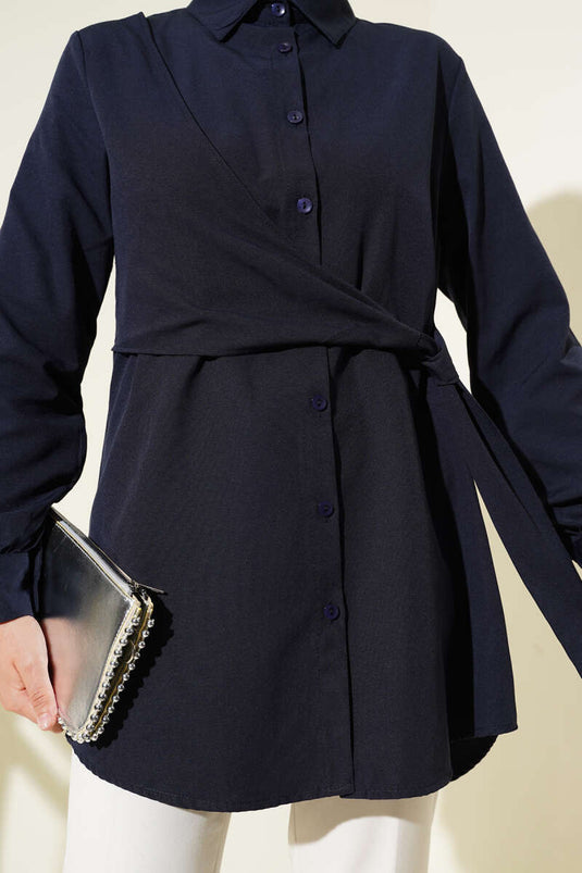 Side Tie Tunic Navy Blue