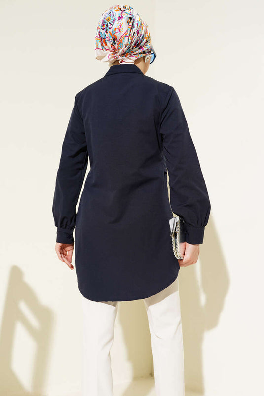 Side Tie Tunic Navy Blue