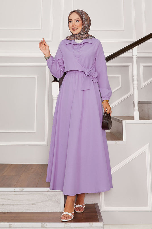 Side Tie Half Button Detailed Dress Lilac