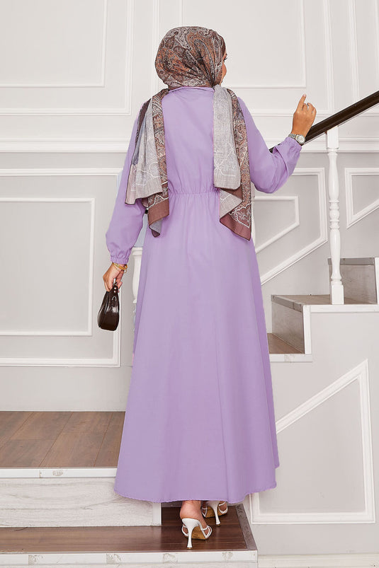 Side Tie Half Button Detailed Dress Lilac