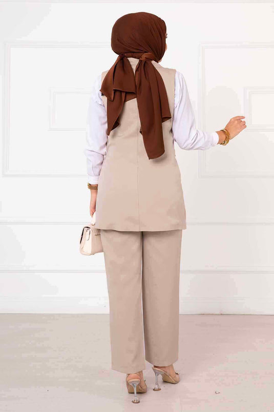 Ensemble gilet à nouer sur le côté Beige