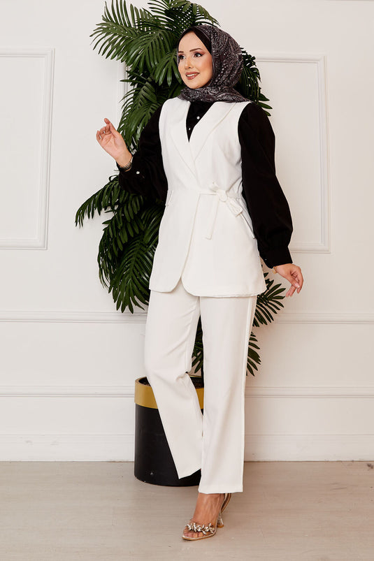Side Tie Vest Set White