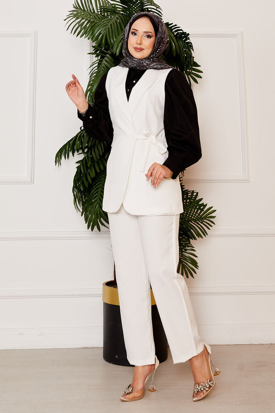 Side Tie Vest Set White
