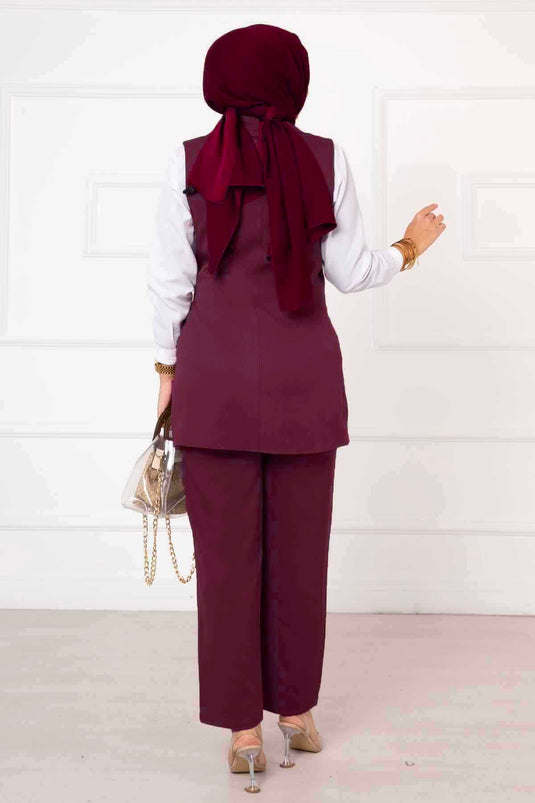 Side-Tied Vest Set Burgundy