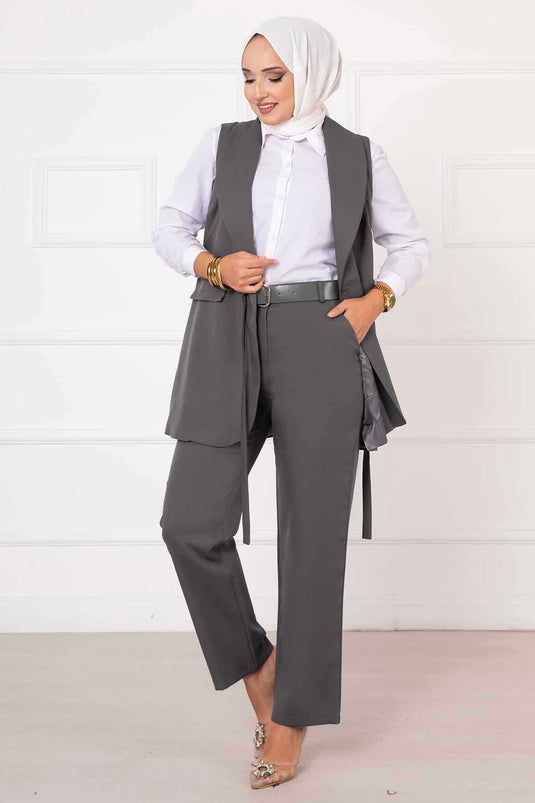 Side Tie Vest Set Gray