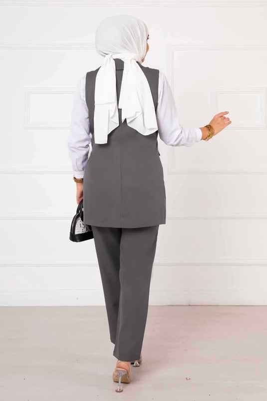 Side Tie Vest Set Gray