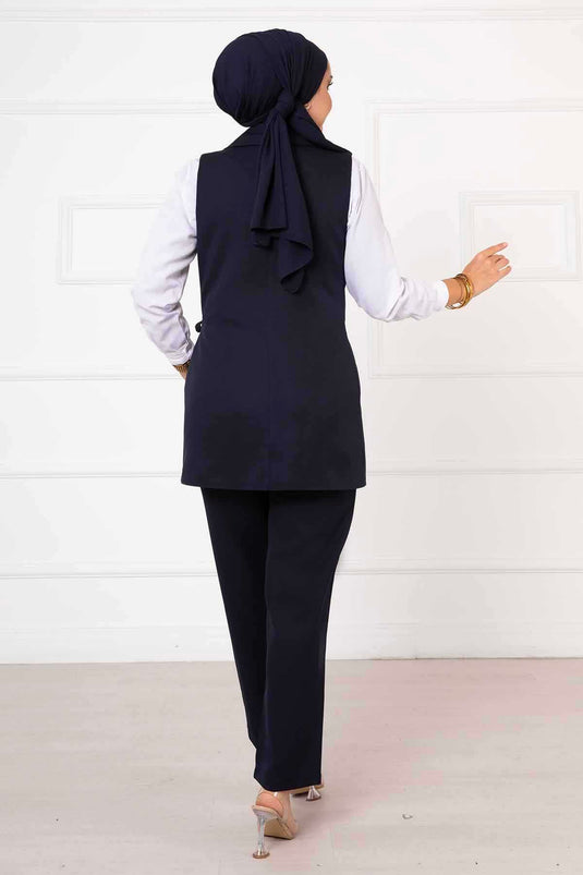 Ensemble gilet à nouer sur le côté bleu marine