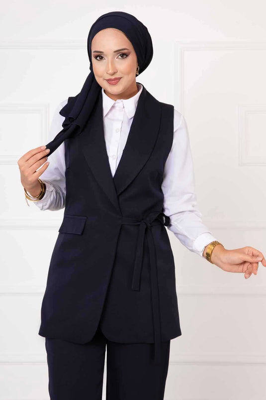 Ensemble gilet à nouer sur le côté bleu marine
