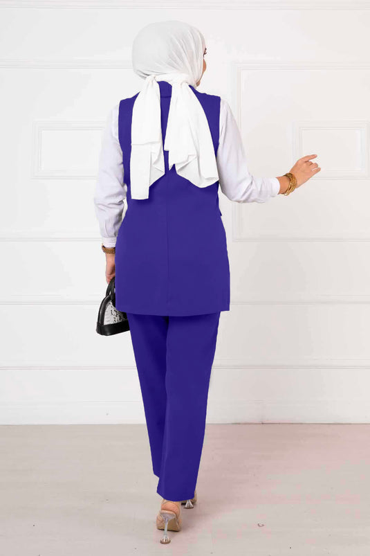 Yandan Bağlamalı Yelek Takım Saks