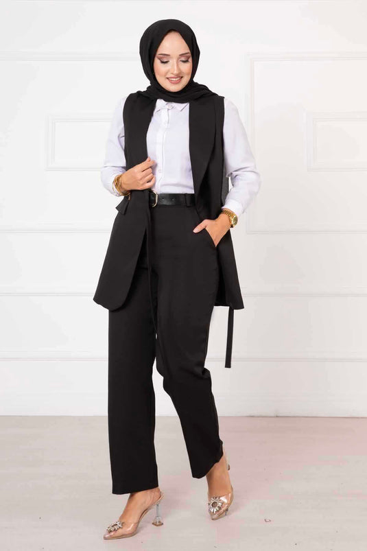 Ensemble gilet à nouer sur le côté noir