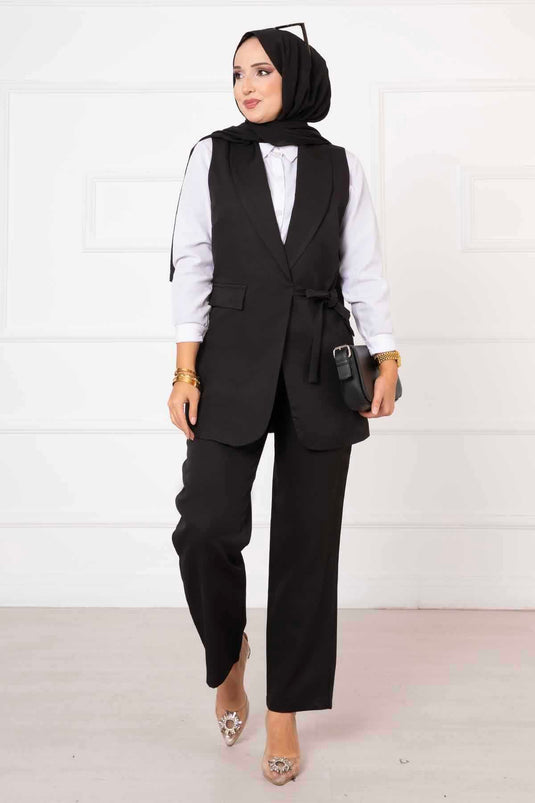 Ensemble gilet à nouer sur le côté noir