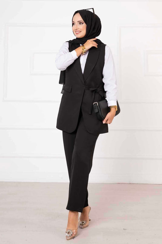 Ensemble gilet à nouer sur le côté noir