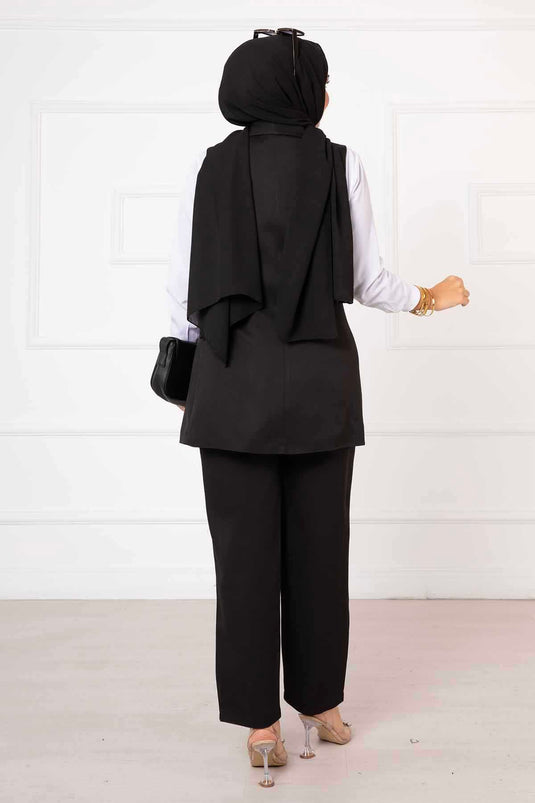 Ensemble gilet à nouer sur le côté noir