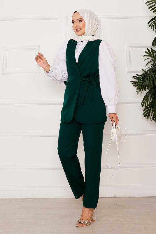 Side Tie Vest Set Emerald