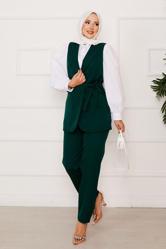 طقم سترة برباط جانبي زمرد