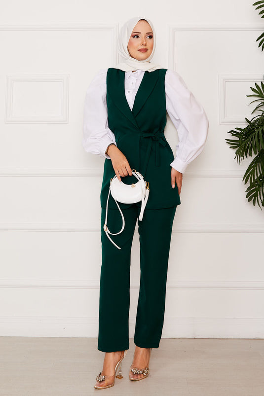 طقم سترة برباط جانبي زمرد