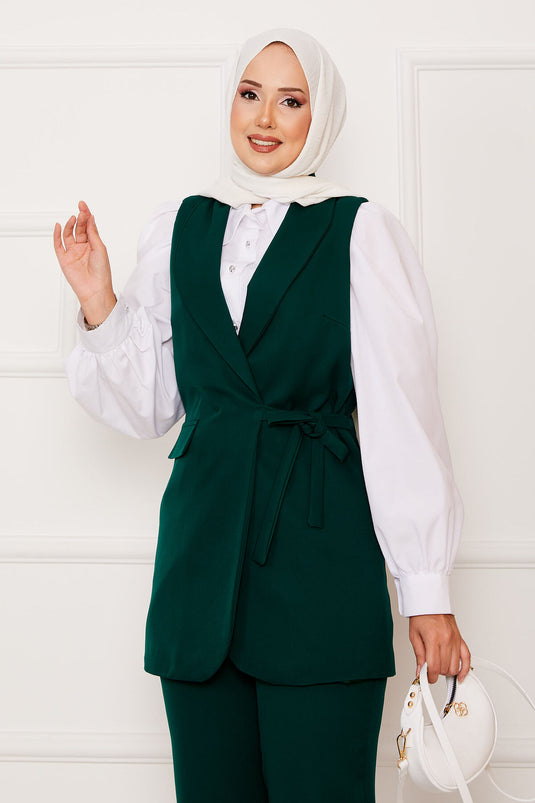 Side Tie Vest Set Emerald