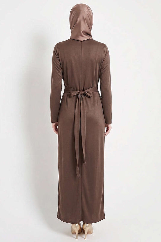 Side-Slit Ruched Dress Brown