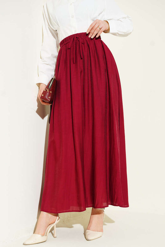 Yandan Cep Detaylı Kloş Etek Bordo