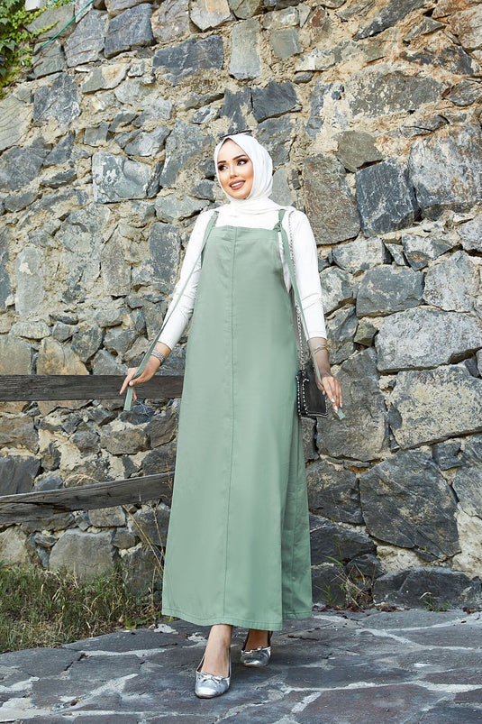 فستان حجاب منقوش بتفاصيل جيوب جانبية، لون نعناعي