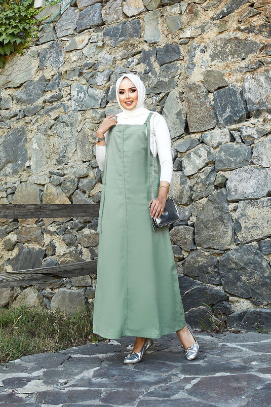 فستان حجاب منقوش بتفاصيل جيوب جانبية، لون نعناعي