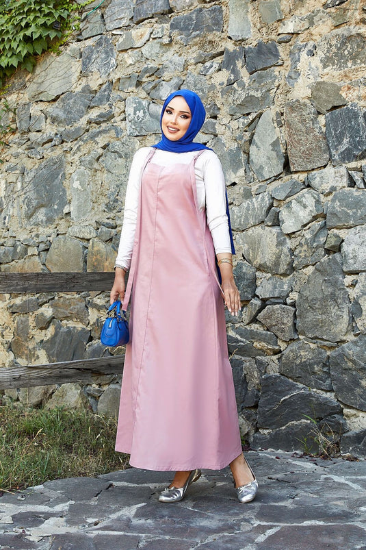 Robe hijab rose à carreaux avec poches latérales