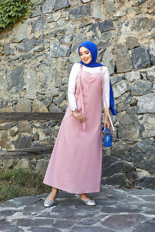 Robe hijab rose à carreaux avec poches latérales