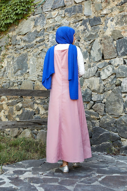 Robe hijab rose à carreaux avec poches latérales