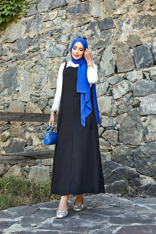 Robe hijab à carreaux avec poches latérales, noire