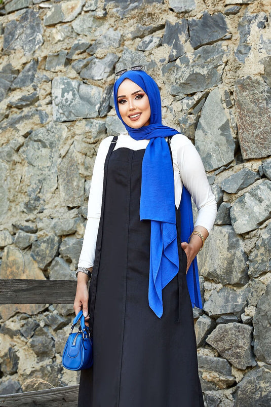 Robe hijab à carreaux avec poches latérales, noire