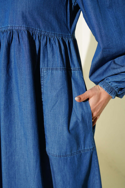 فستان جينز بجيب جانبي