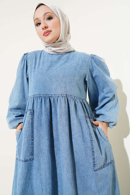 Robe en jean avec poches latérales, bleu jean