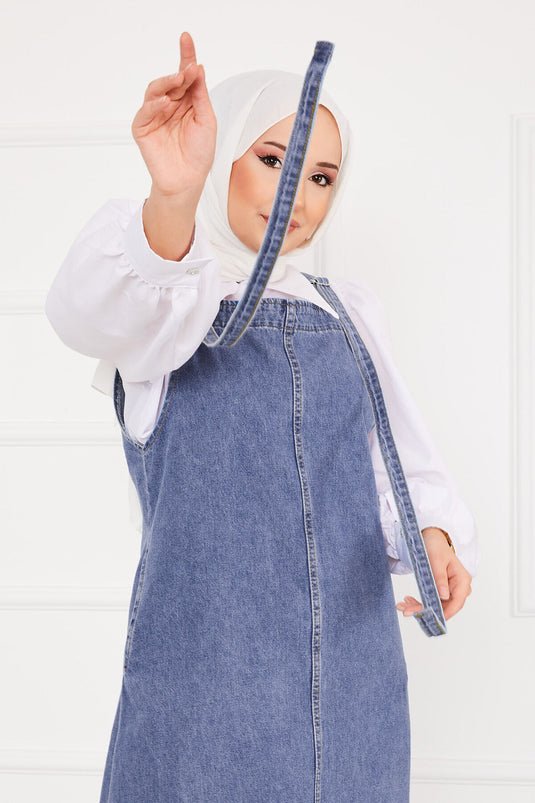 فستان جينز محتشم بجيب جانبي أزرق