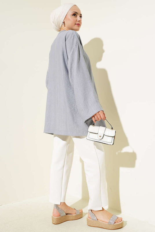 Side Double Rope Tied Kimono Gray