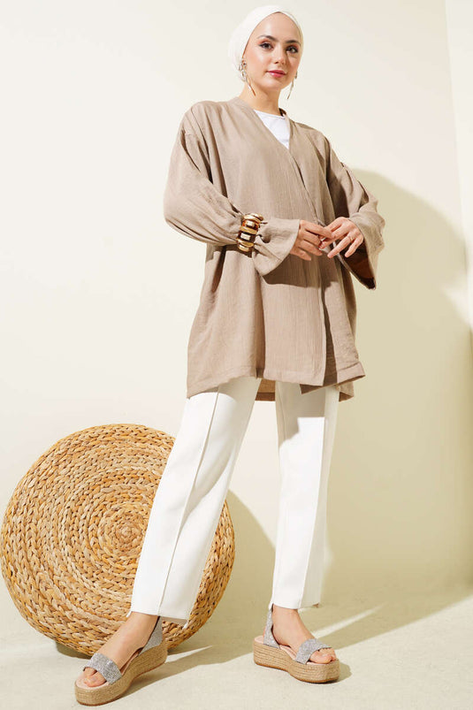 Side Double Rope Tied Kimono Latte