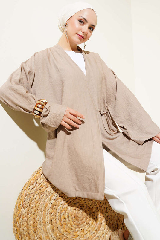 Side Double Rope Tied Kimono Latte