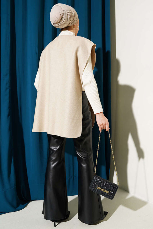 Yandan Çıtçıtlı Süveter Bej