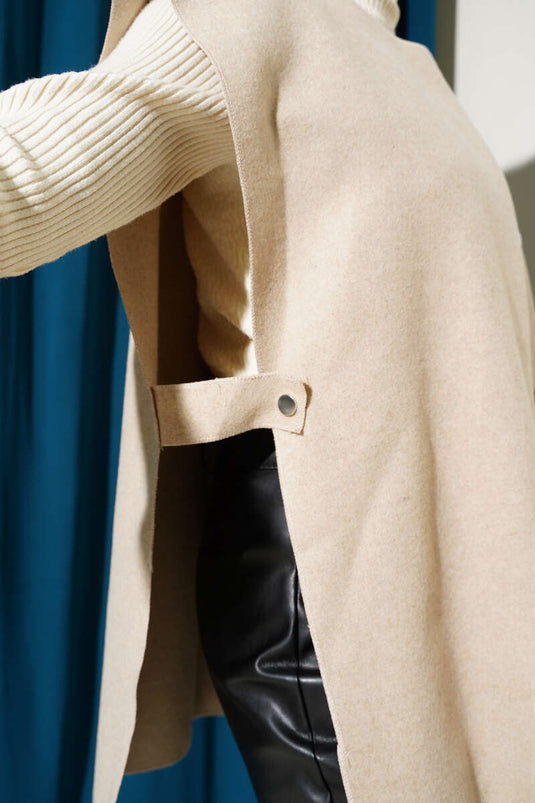 Yandan Çıtçıtlı Süveter Bej