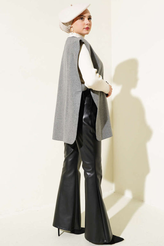 Yandan Çıtçıtlı Süveter Füme