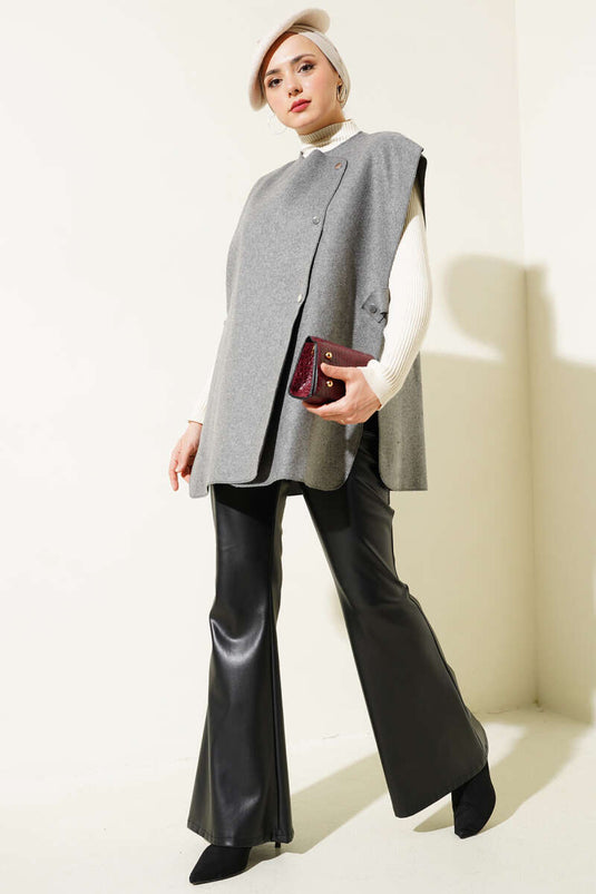 Yandan Çıtçıtlı Süveter Füme