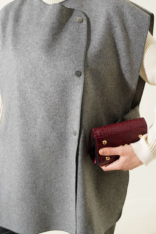 Yandan Çıtçıtlı Süveter Füme